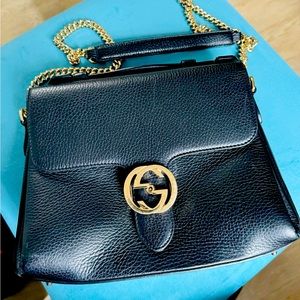 Gucci Dollar Calfskin Interlocking GG Purse with Top Handle & Chain